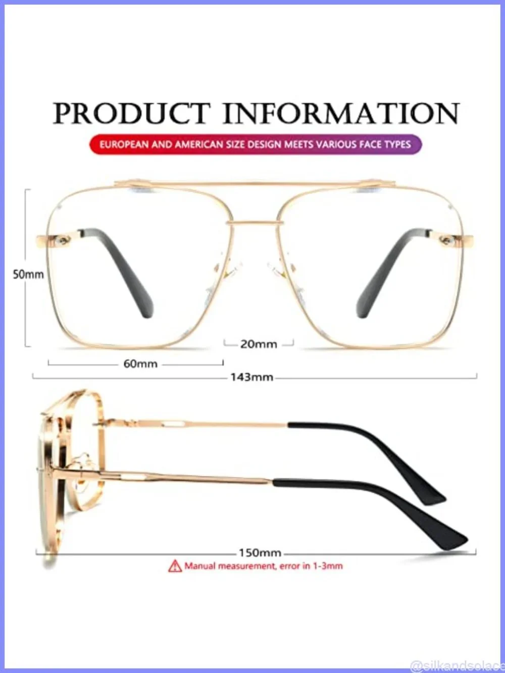 Oversized Square Aviator Sunglasses Metal Frame Gradient Lens UV Protection